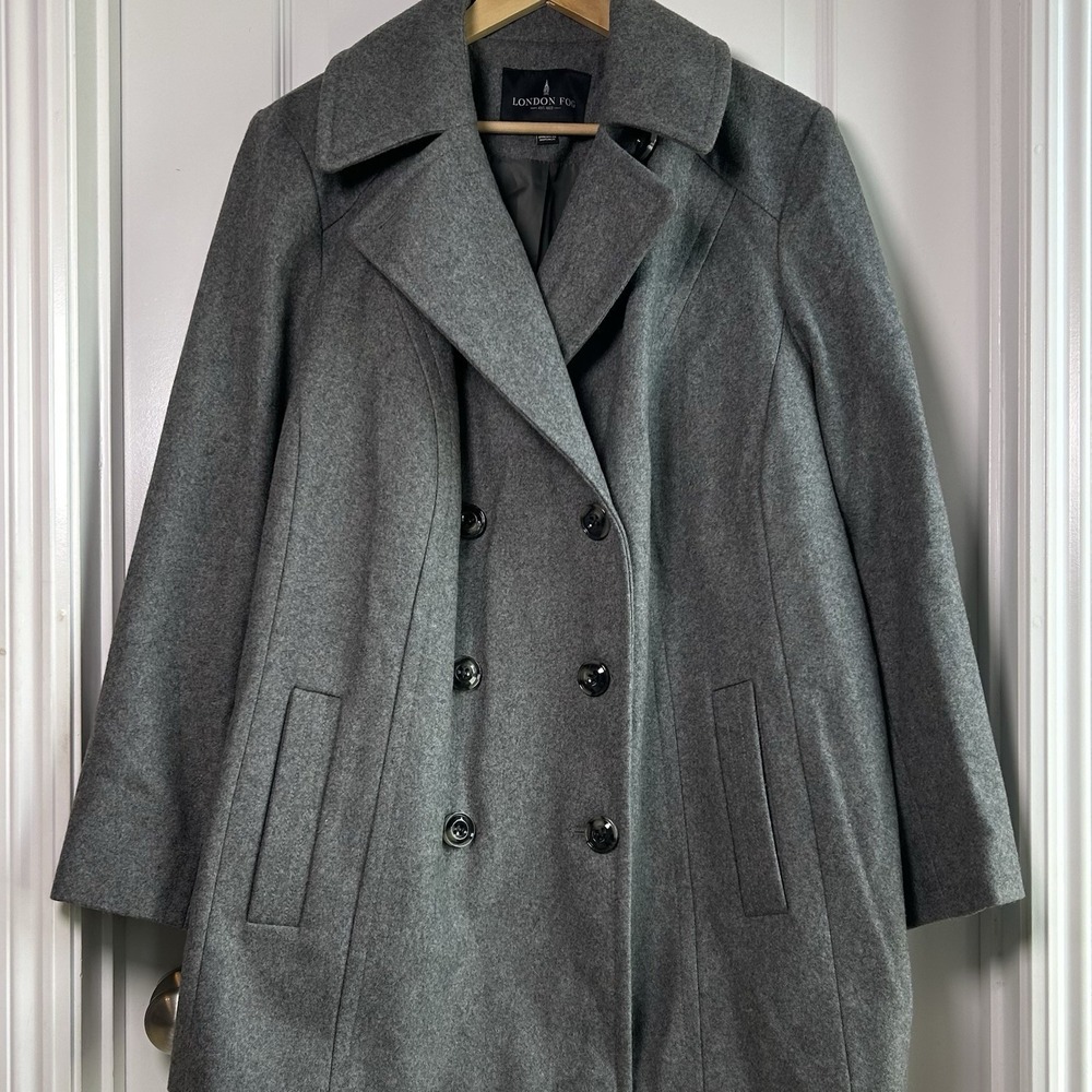 London Fog Wool Blend Gray Double Breasted Peacoat Old Money Quiet Luxury Style
